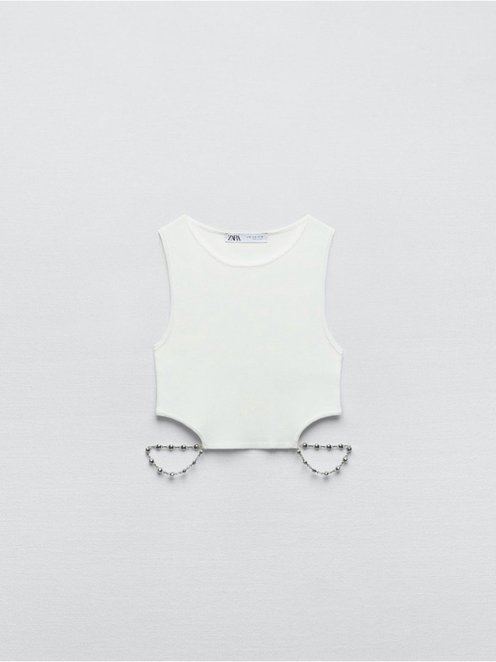 Zara NWT White Tank Top with Beaded Chain Detail 3920/037